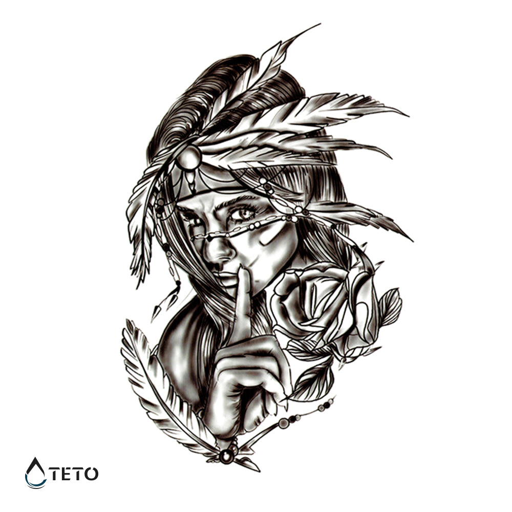 Porträt einer indigenen Frau - TETO Temporäre Tattoos