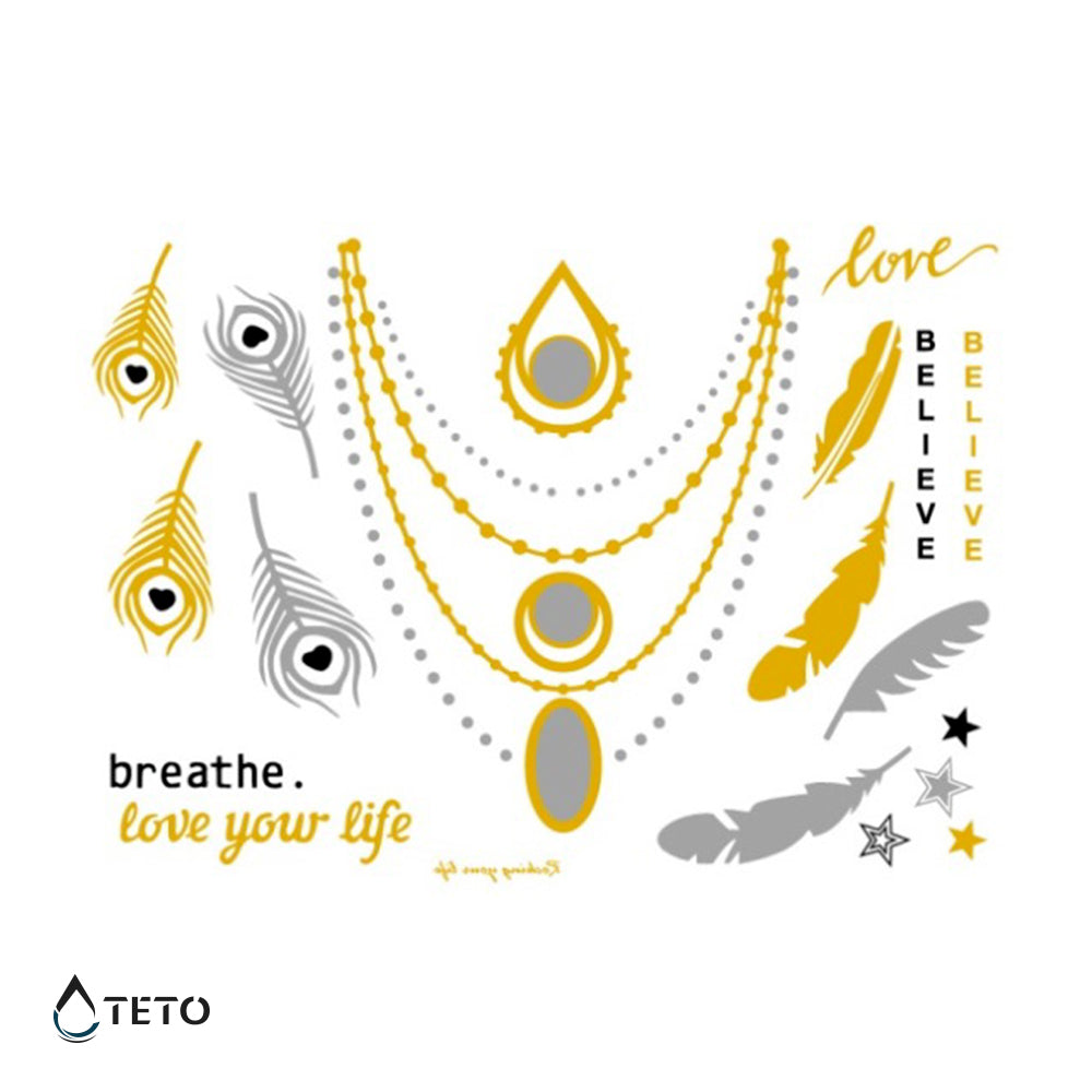 Feder und Schmuck - Set - TETO Temporäre Tattoos