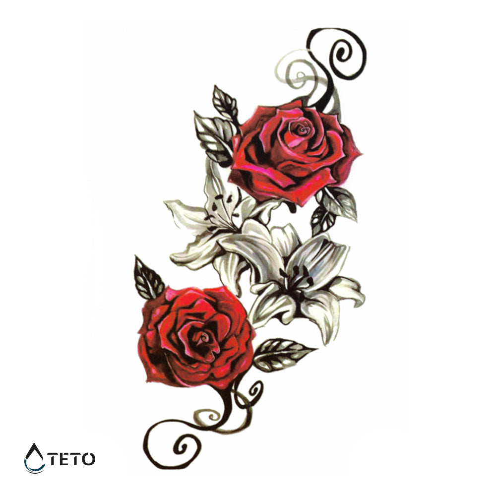 Traditionelle rote Rosen - TETO Temporäre Tattoos