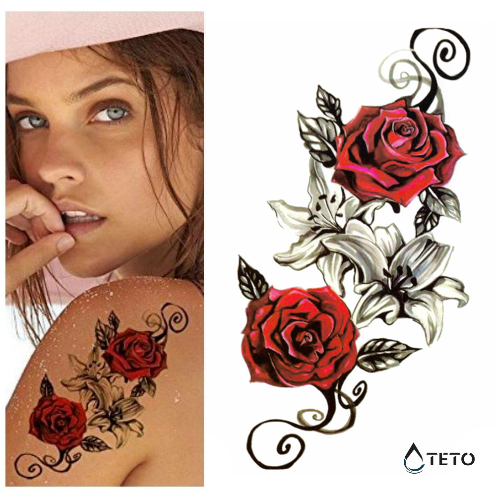 Traditionelle rote Rosen - TETO Temporäre Tattoos