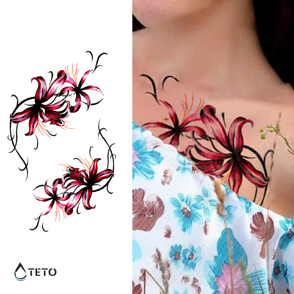 Rote Blumen - Set - TETO Temporäre Tattoos