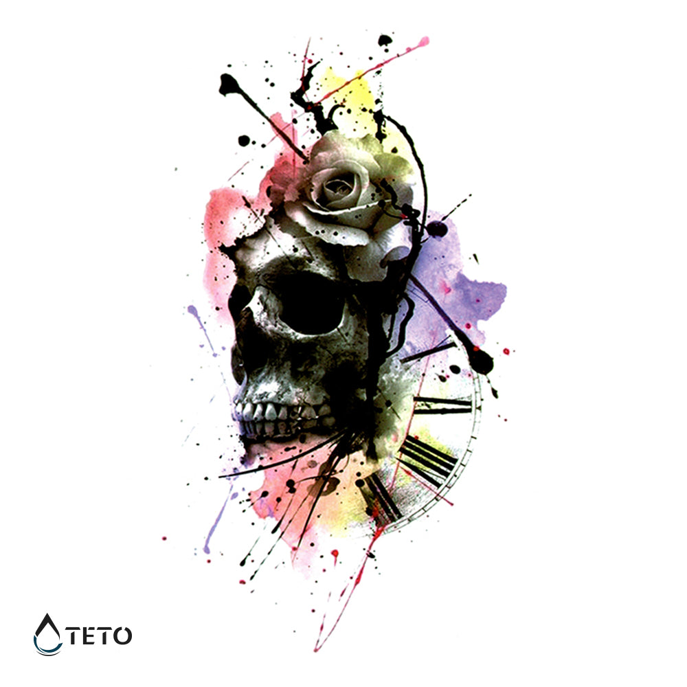 Totenschädel mit Aquarell - TETO Temporäre Tattoos