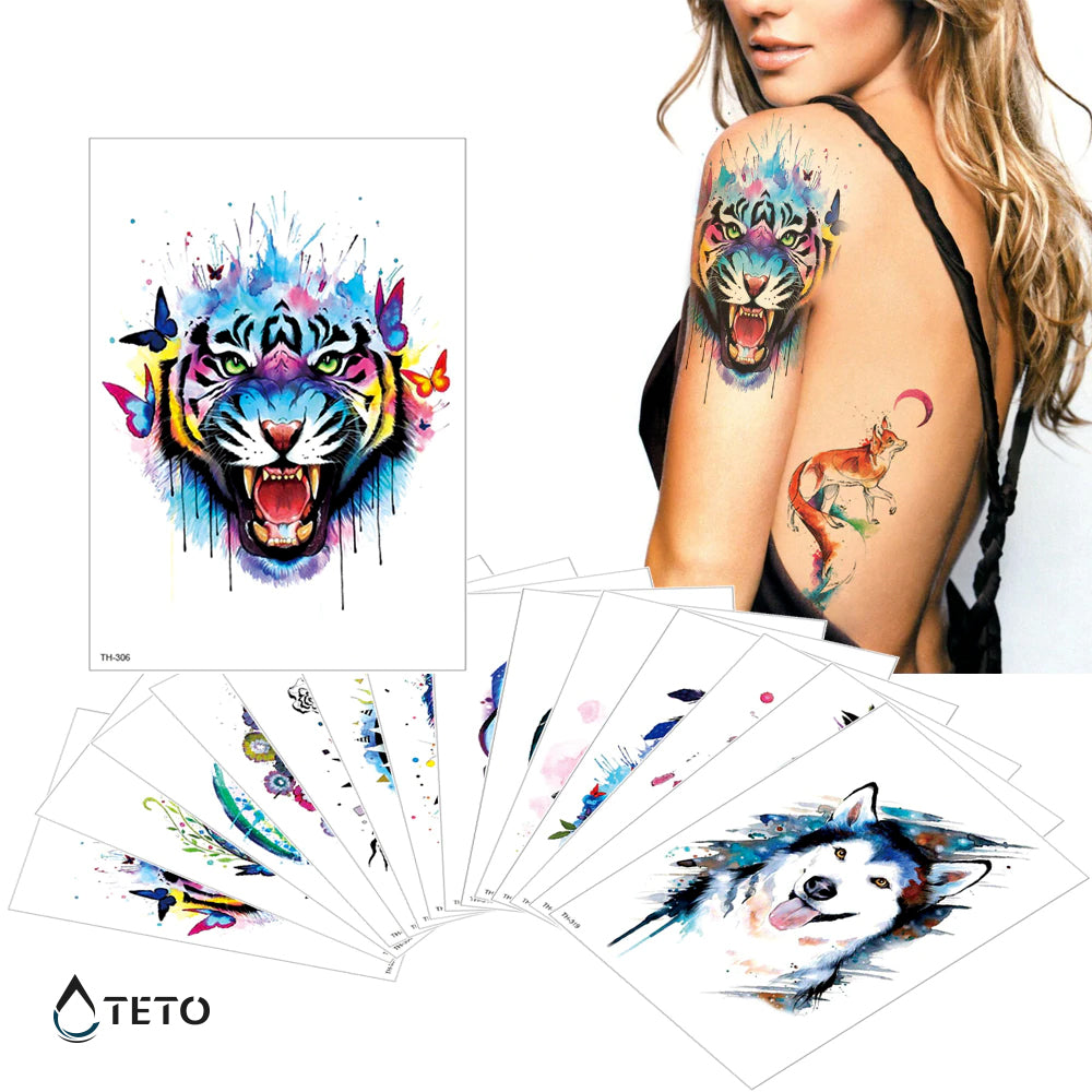 Tiger mit Schmetterlingen - TETO Temporäre Tattoos