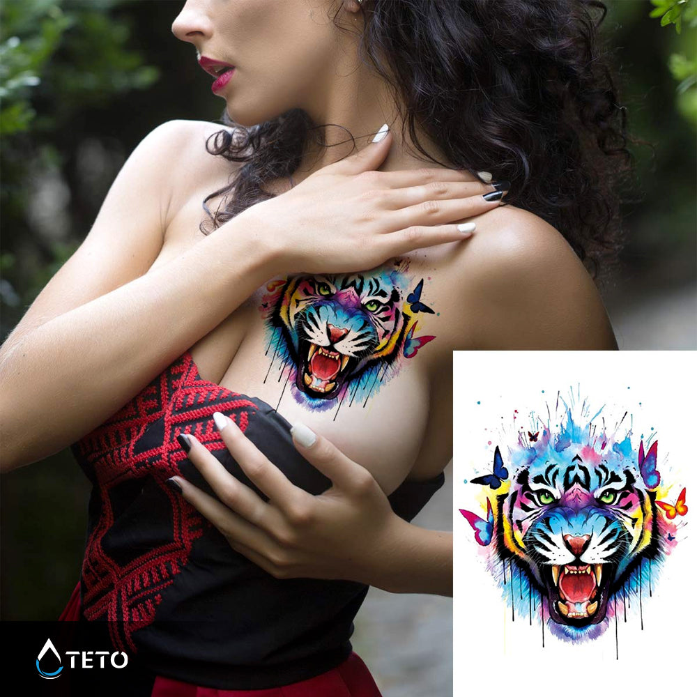 Tiger mit Schmetterlingen - TETO Temporäre Tattoos
