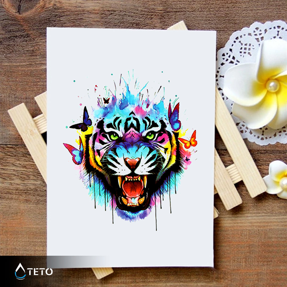 Tiger mit Schmetterlingen - TETO Temporäre Tattoos