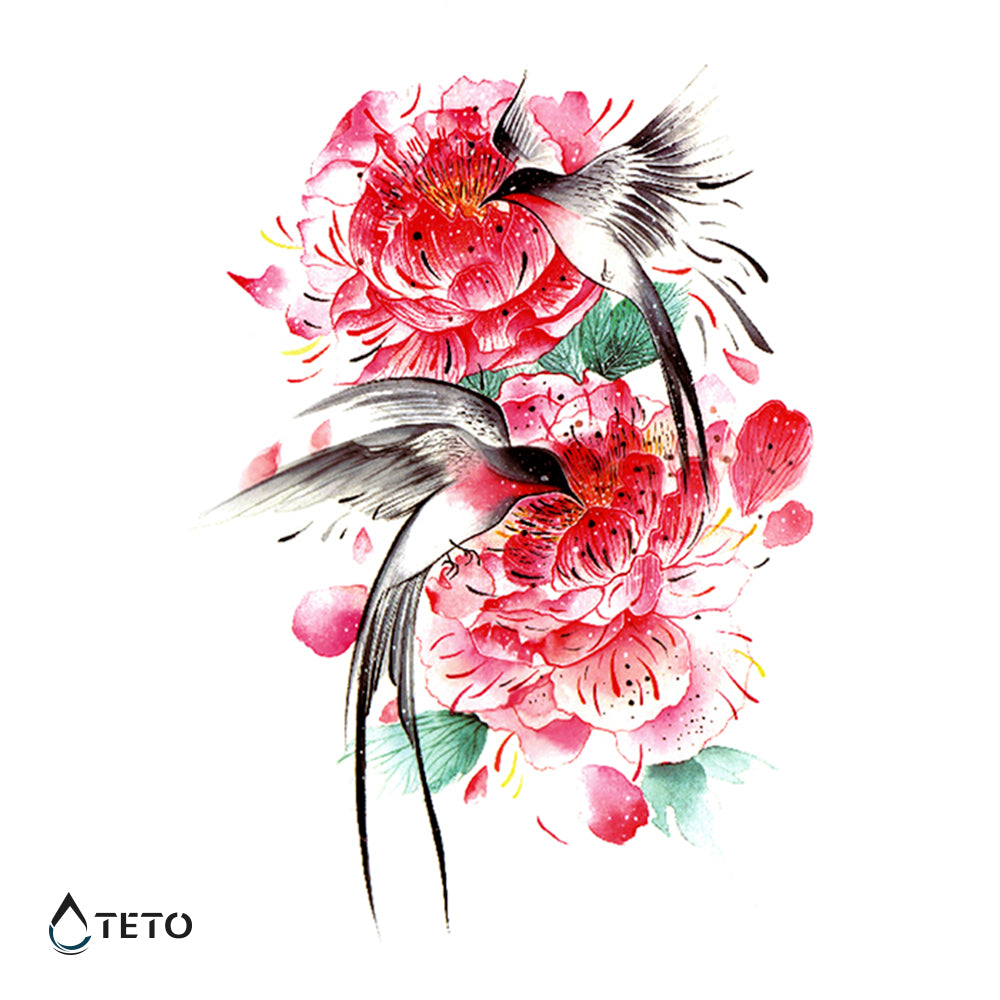 Kolibris mit Blumen - TETO Temporäre Tattoos