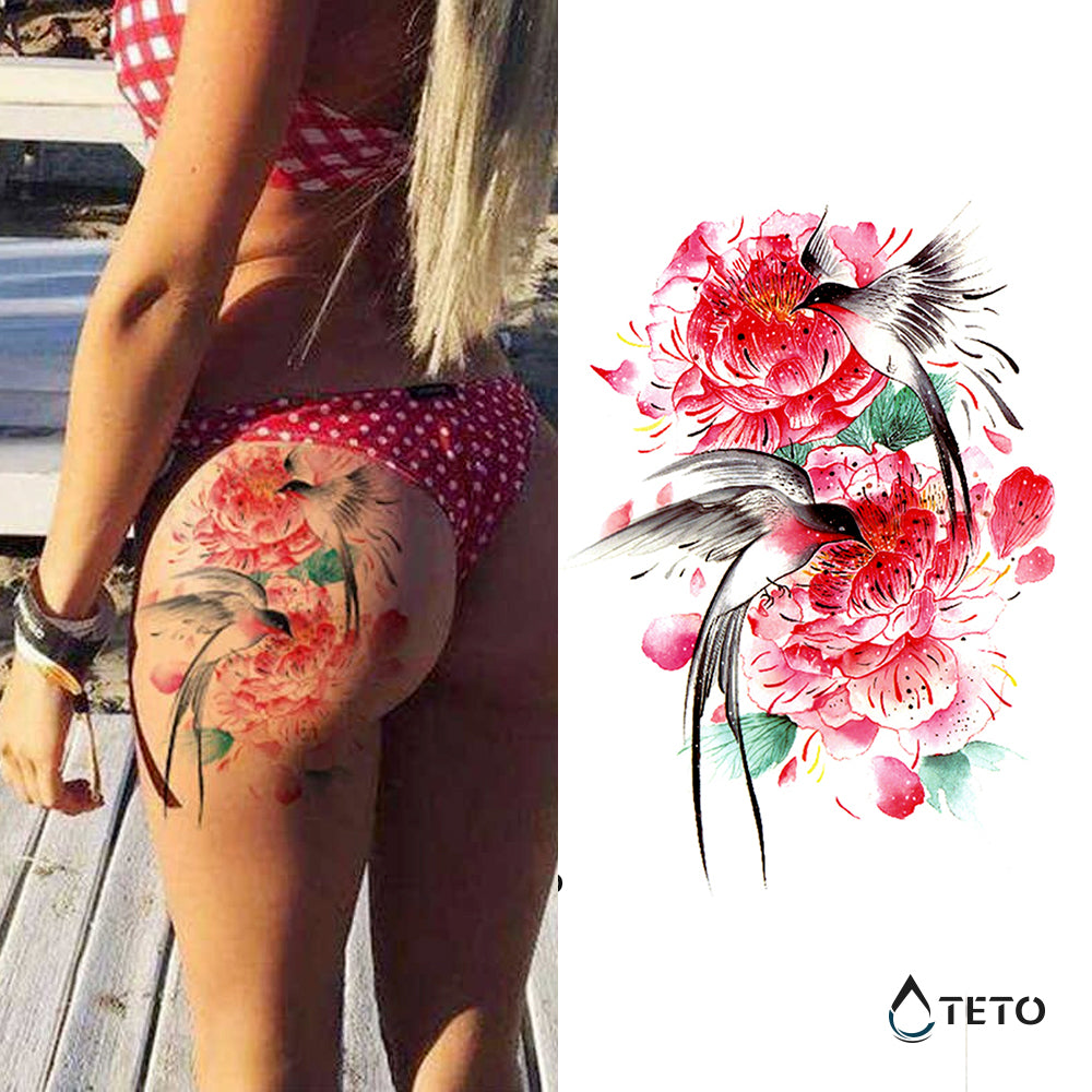 Kolibris mit Blumen - TETO Temporäre Tattoos