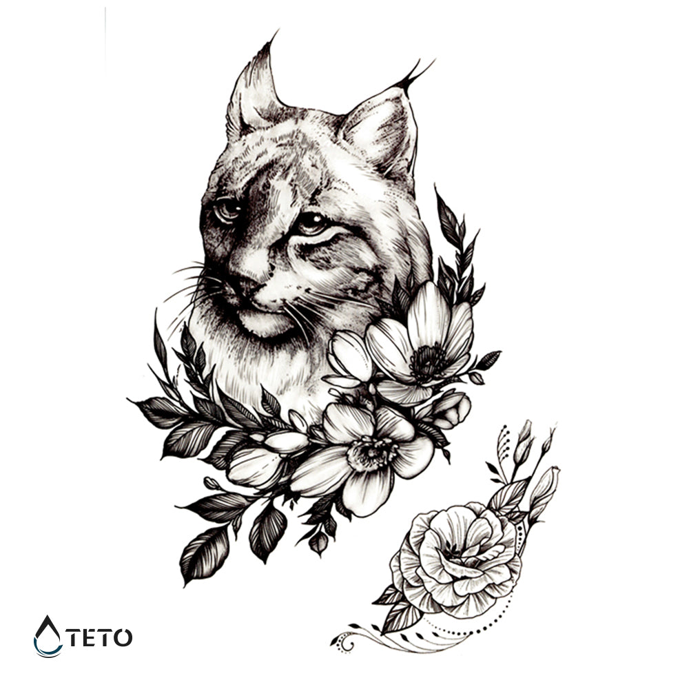 Luchs mit einer Blume