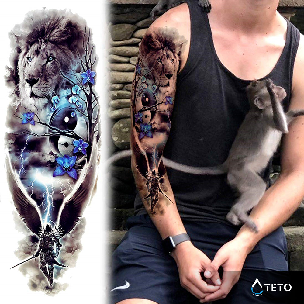 Löwe mit Yin und Yang Symbol - TETO Temporäre Tattoos