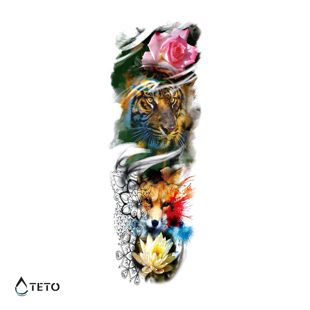 Tiger, Fuchs und Blumen - TETO Temporäre Tattoos
