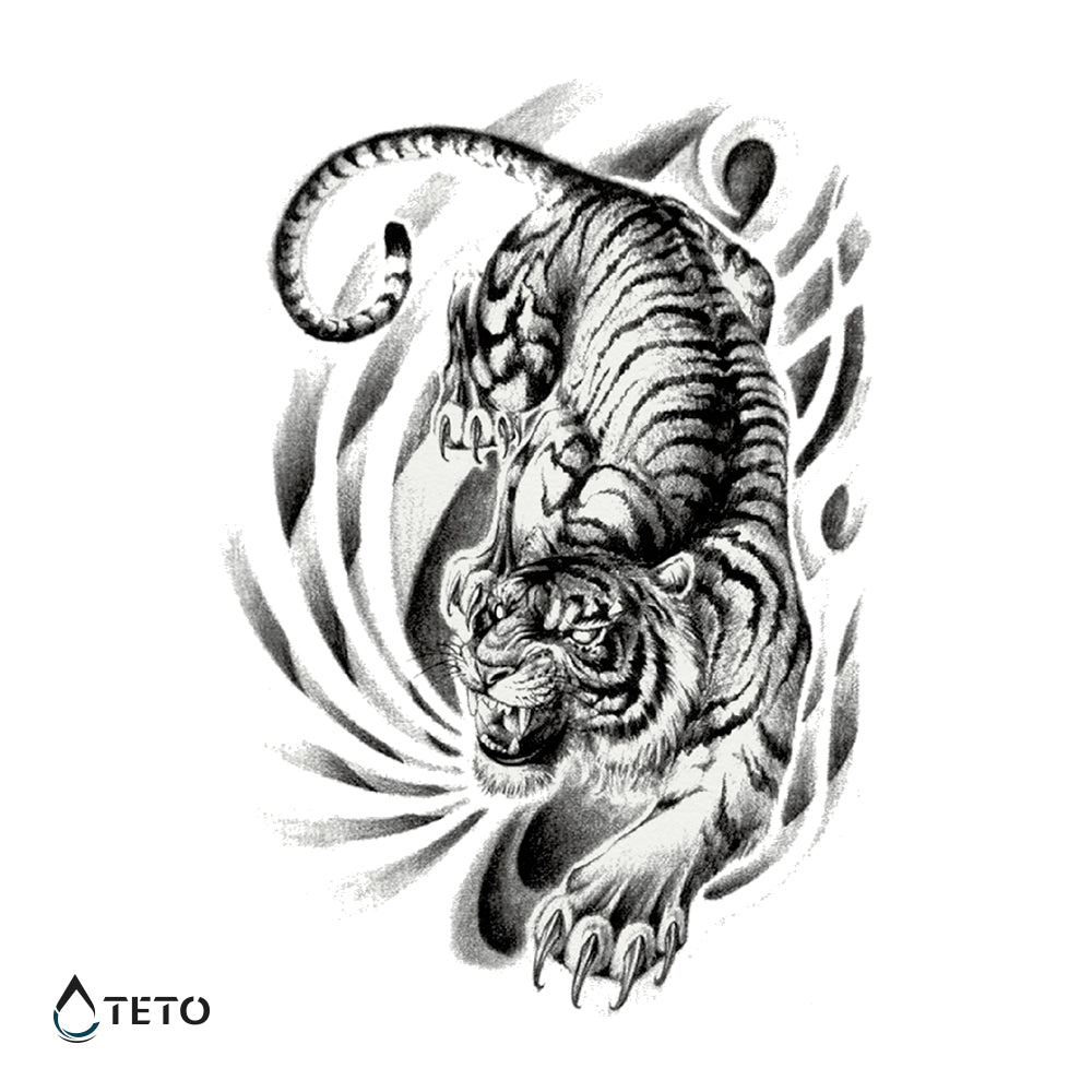 Wütender Tiger - TETO Temporäre Tattoos