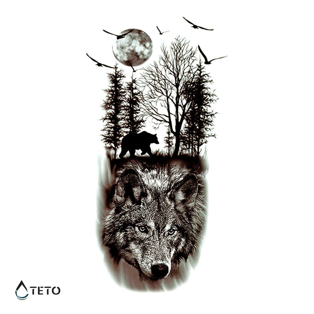 Wolf und Bär im Wald - TETO Temporäre Tattoos