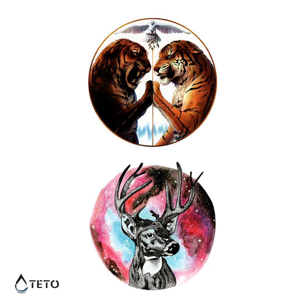 Tiger und Hirsch - Set - TETO Temporäre Tattoos