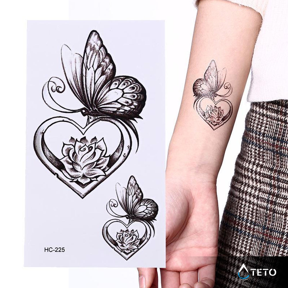 Schmetterling in einem Herzen - Set - TETO Temporäre Tattoos