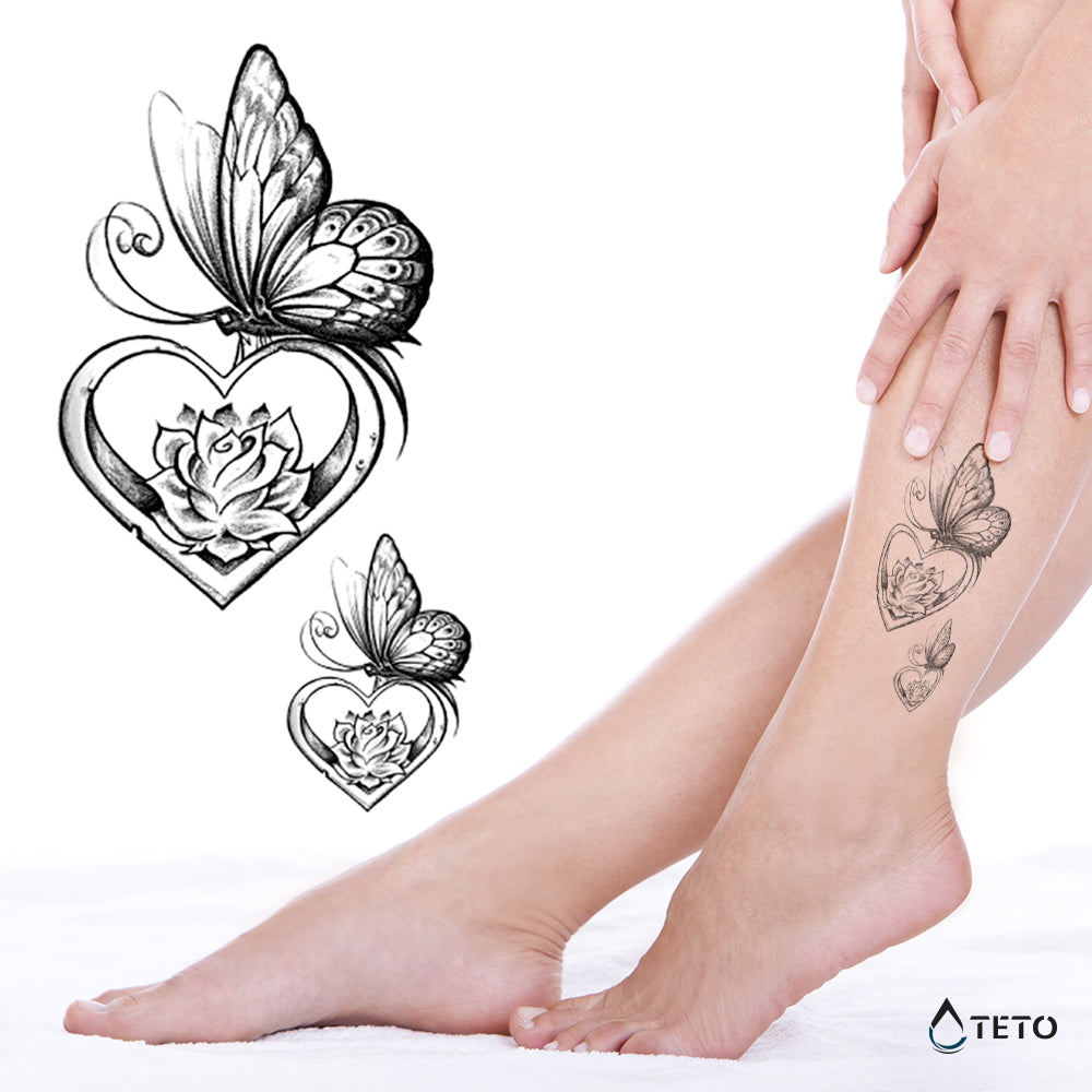 Schmetterling in einem Herzen - Set - TETO Temporäre Tattoos