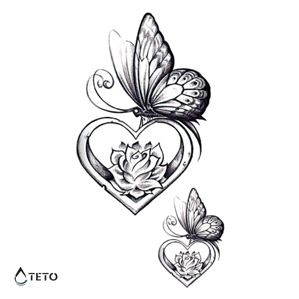 Schmetterling in einem Herzen - Set - TETO Temporäre Tattoos