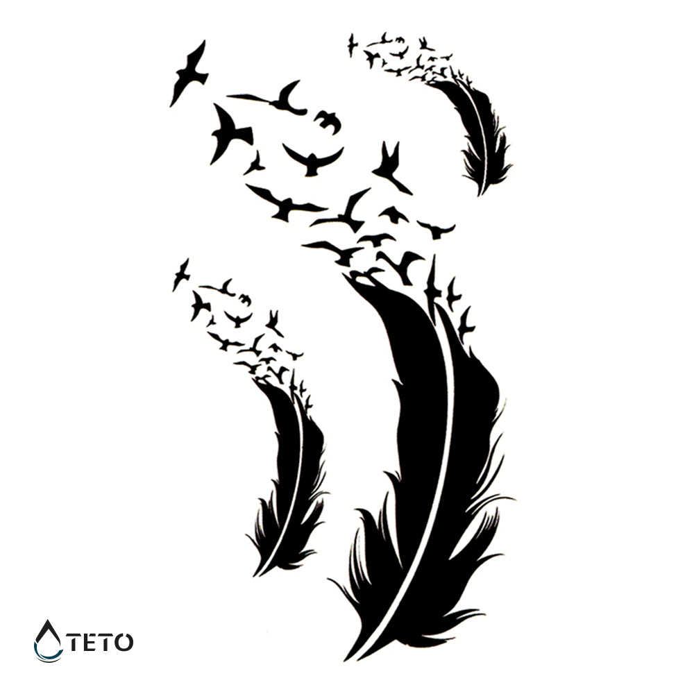 Feder mit Vögeln - Set – Typ A - TETO Temporäre Tattoos