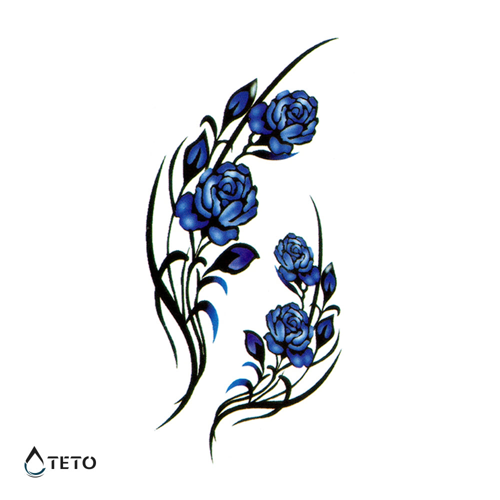 Blaue Rosen - Set - TETO Temporäre Tattoos