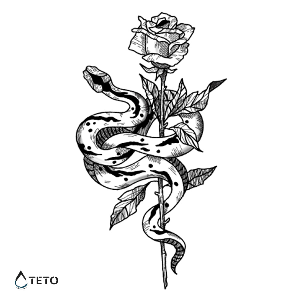 Schlange mit einer Rose - TETO Temporäre Tattoos