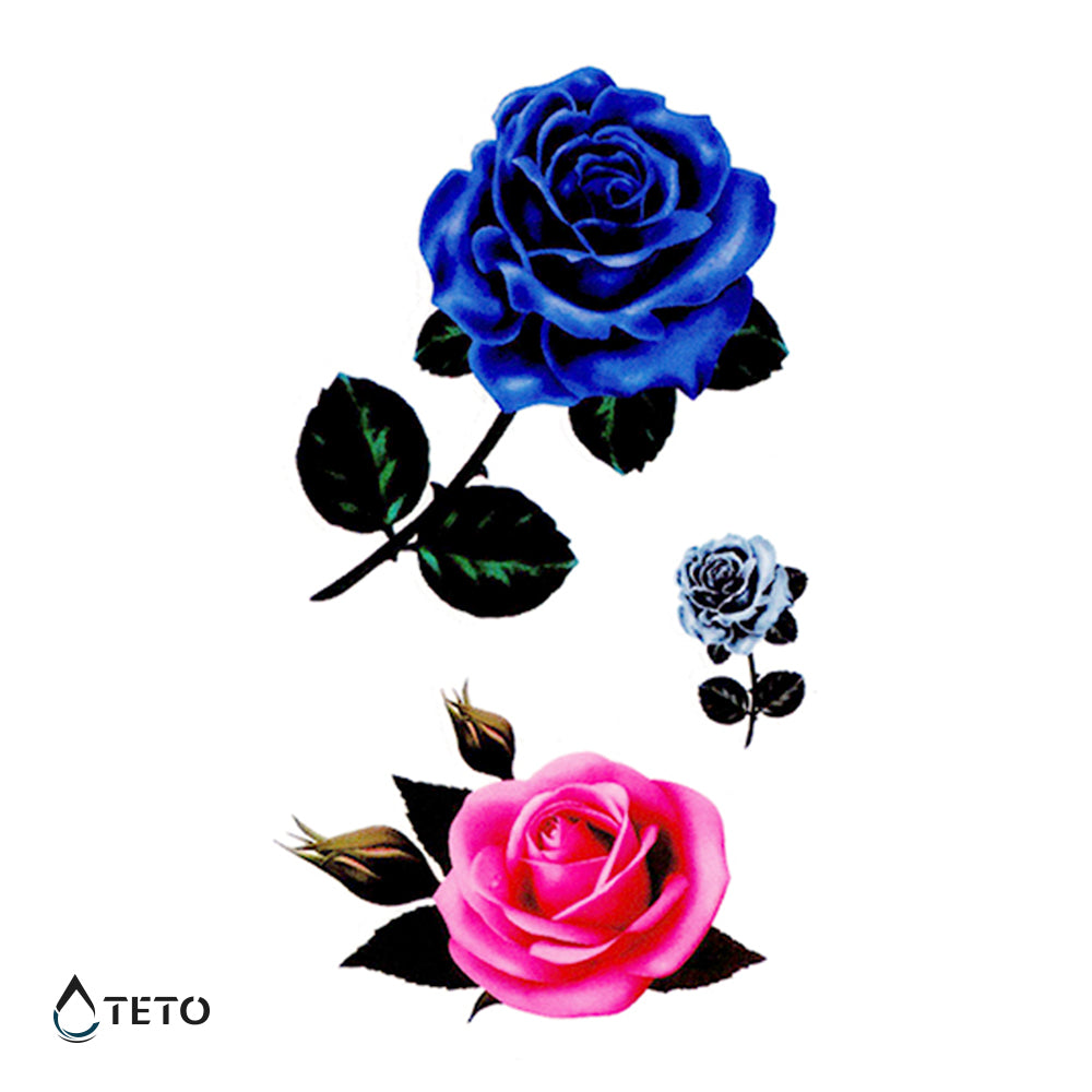 Blaue und rosa Rosen - Set - TETO Temporäre Tattoos
