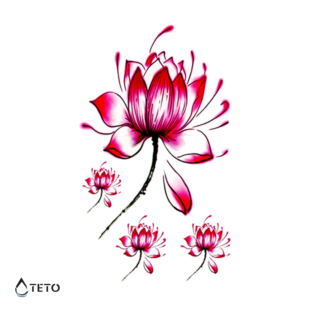 Rosa minimalistische Blumen - Set - TETO Temporäre Tattoos