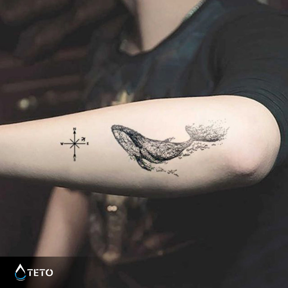 Wal und Kompass - TETO Temporäre Tattoos