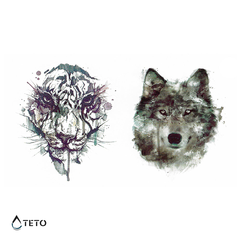 Tiger und Wolf - Set - TETO Temporäre Tattoos