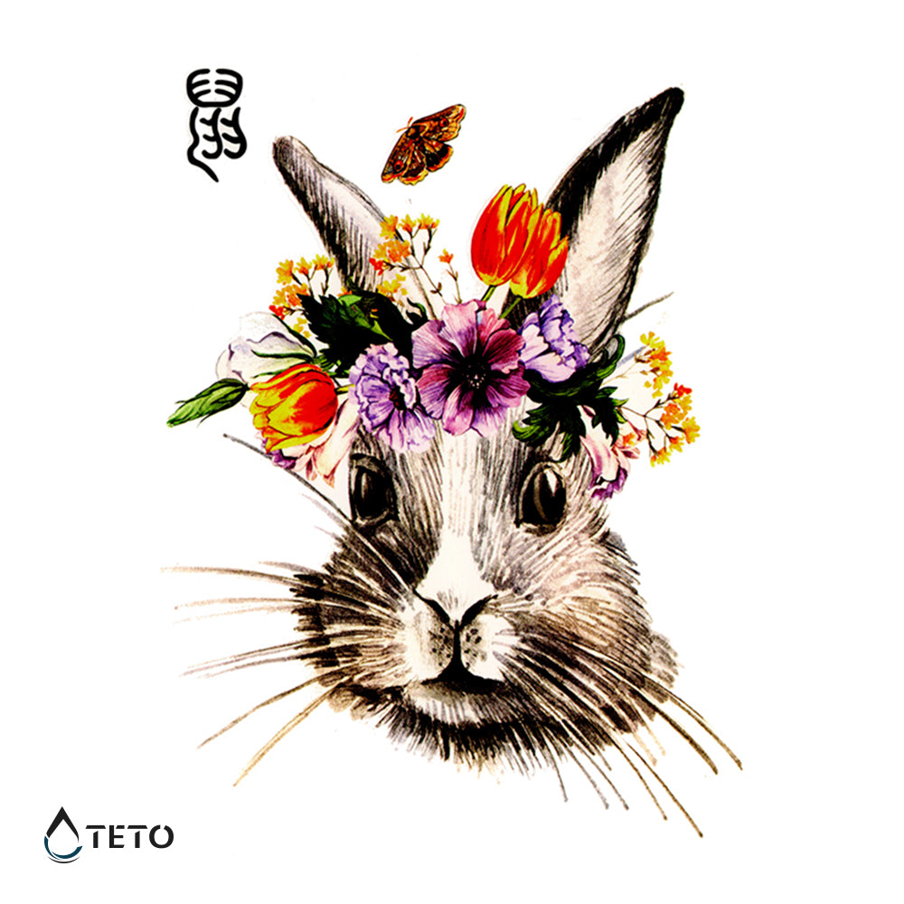Hase mit Blumenkranz - TETO Temporäre Tattoos