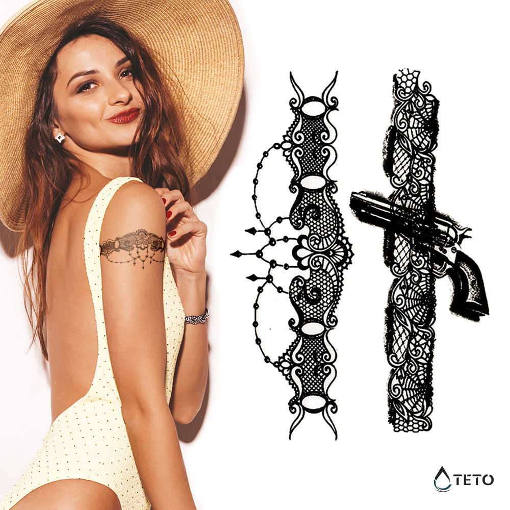 Strumpfband mit Pistole - Set - TETO Temporäre Tattoos