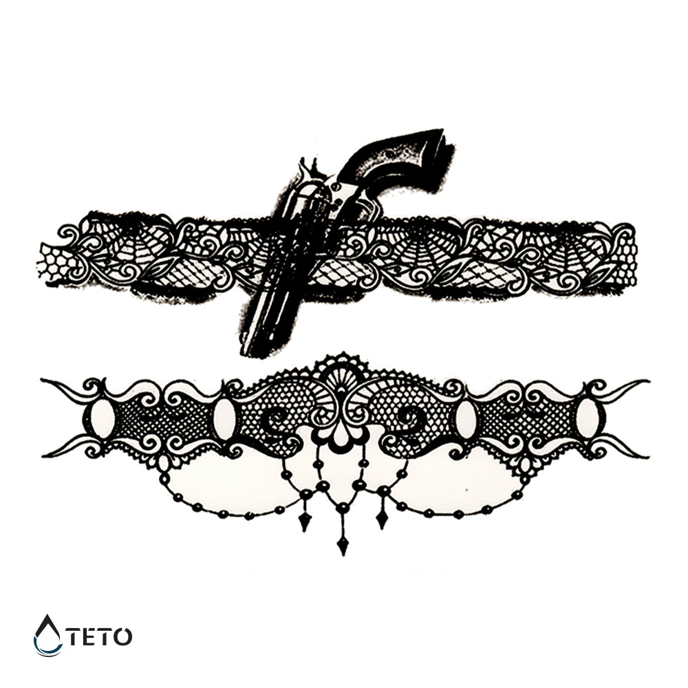 Strumpfband mit Pistole - Set - TETO Temporäre Tattoos