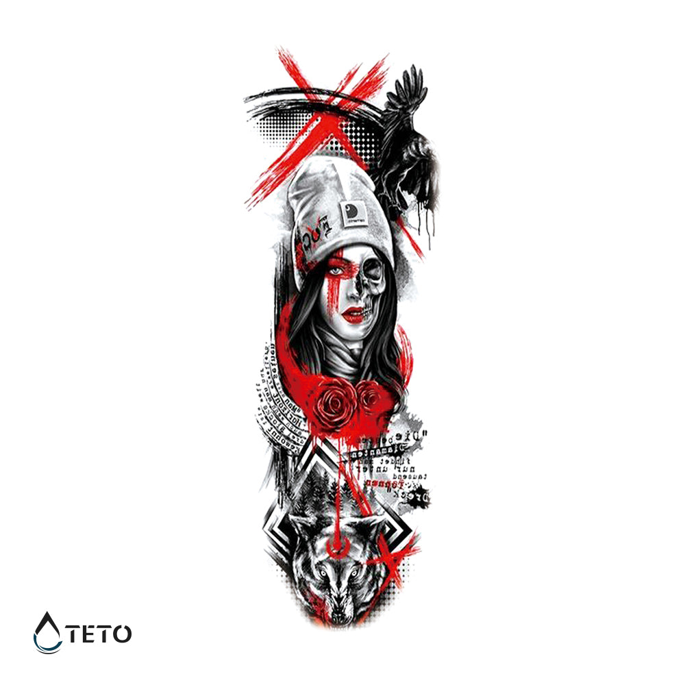 Punk-Mädchen mit einem Wolf - TETO Temporäre Tattoos