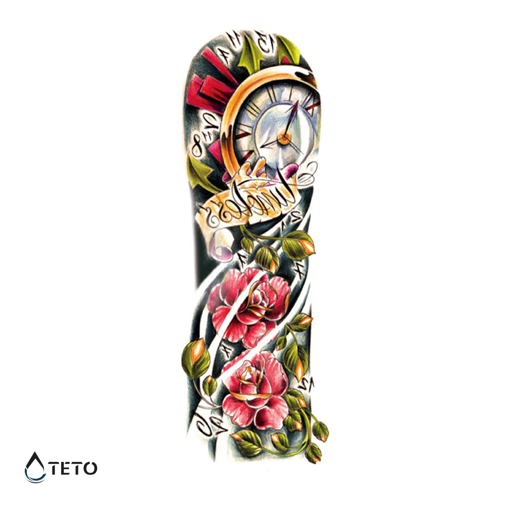 Uhr und Blumen - TETO Temporäre Tattoos
