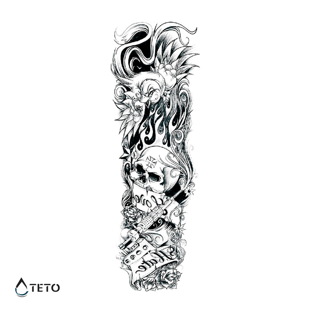 Schädel in Flammen - TETO Temporäre Tattoos