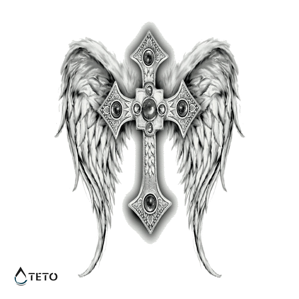 Kreuz mit Flügeln - TETO Temporäre Tattoos