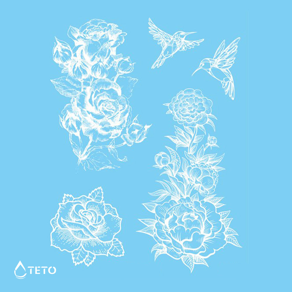 Weiße Rosen - Set - TETO Temporäre Tattoos