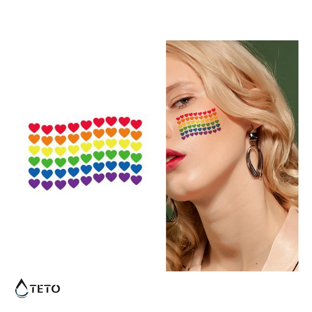 Regenbogenflagge mit Herzen - TETO Temporäre Tattoos