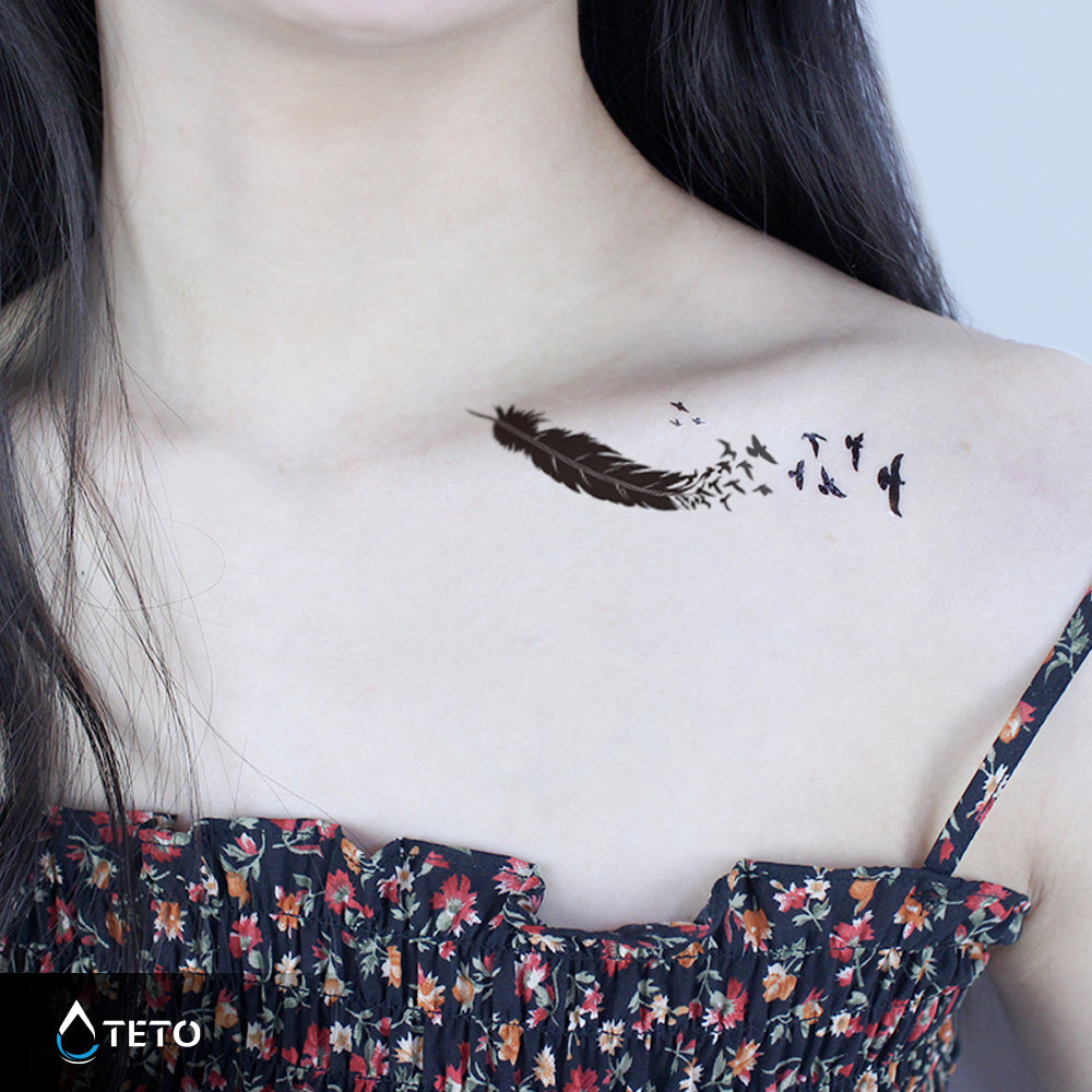 Feder mit Vögeln - Set – Typ C - TETO Temporäre Tattoos