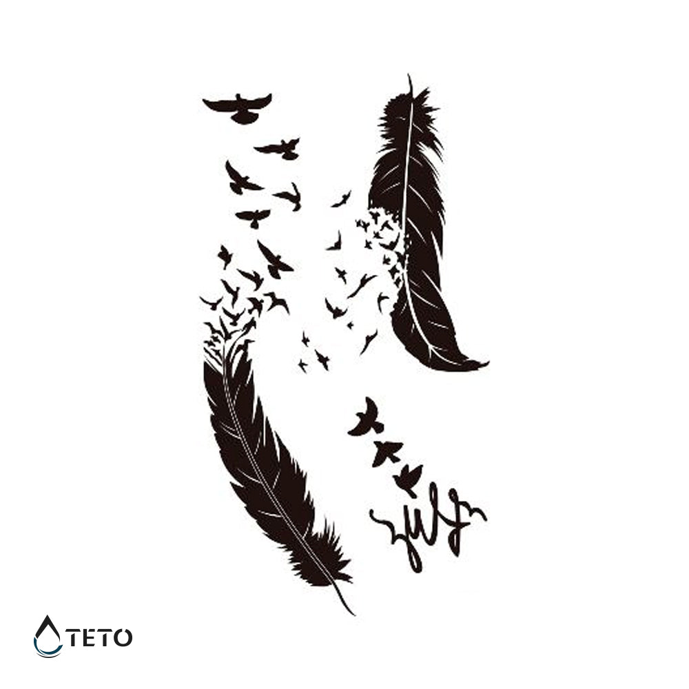 Feder mit Vögeln - Set – Typ C - TETO Temporäre Tattoos