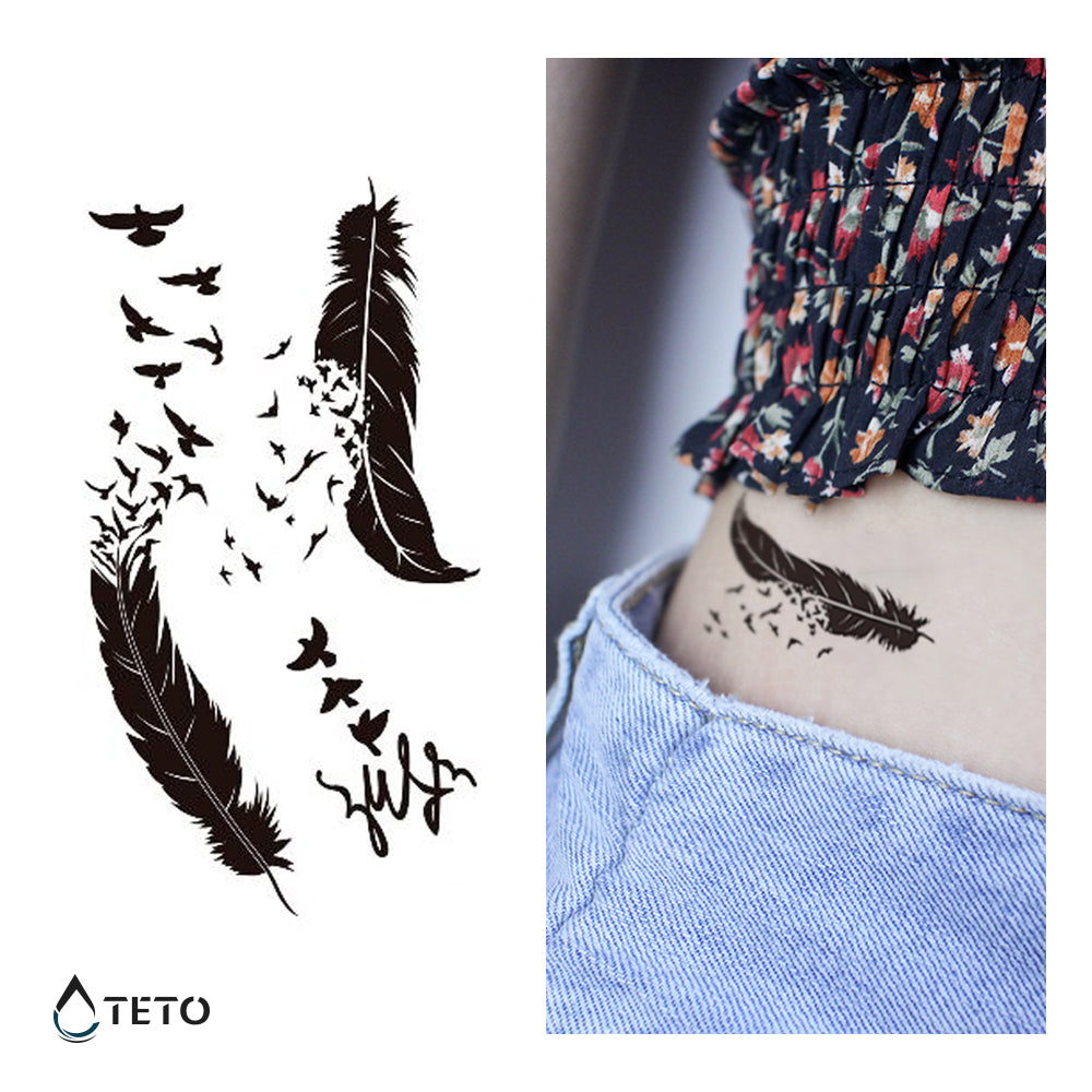 Feder mit Vögeln - Set – Typ C - TETO Temporäre Tattoos