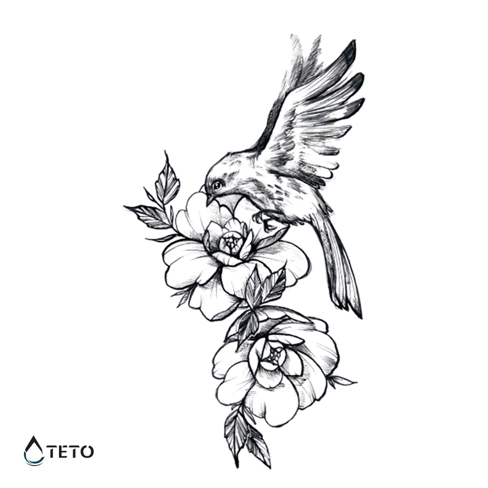 Vogel auf Blume - TETO Temporäre Tattoos
