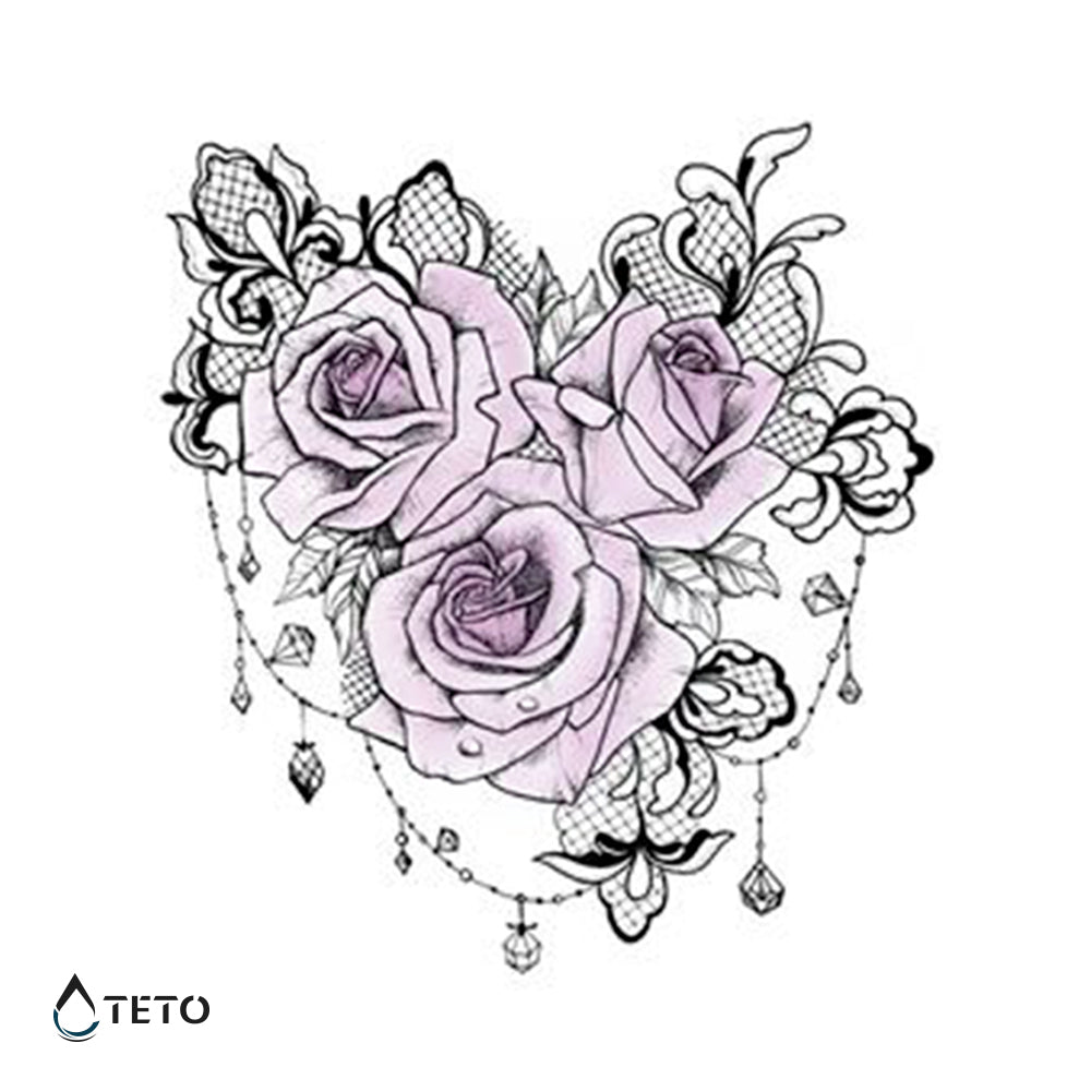 Rosen mit Schmuck - TETO Temporäre Tattoos