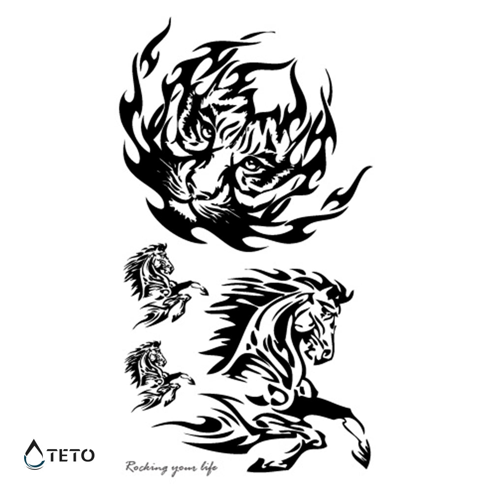Tiger und Pferd - Set - TETO Temporäre Tattoos