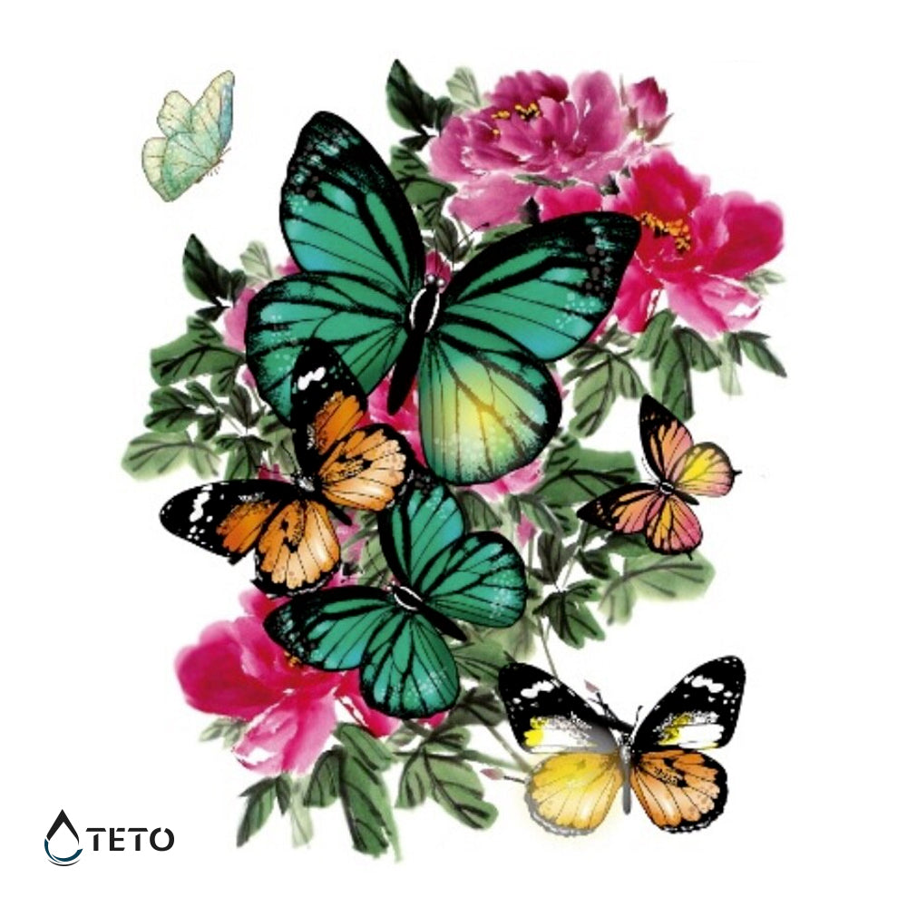 Schmetterlinge auf einer Blume - TETO Temporäre Tattoos