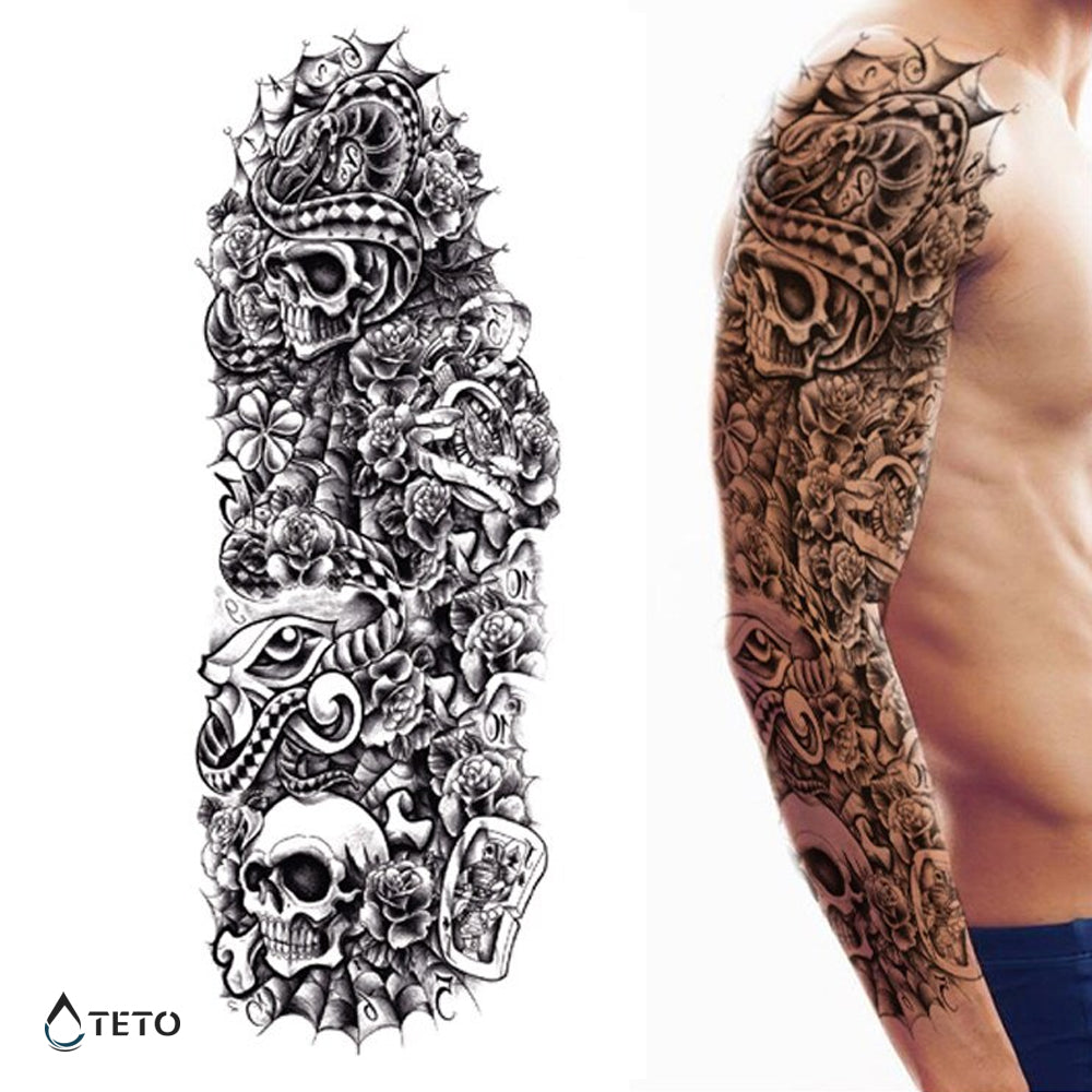 Totenschädel mit Blumen – Typ A - TETO Temporäre Tattoos