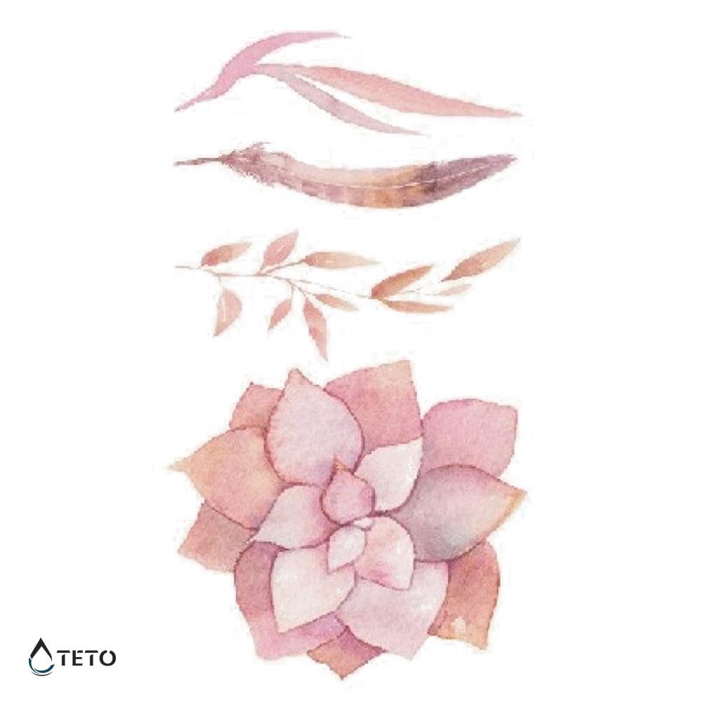 Rosa Blumen und Blätter - Set - TETO Temporäre Tattoos