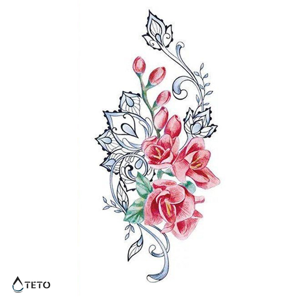 Rosa Blumen - TETO Temporäre Tattoos