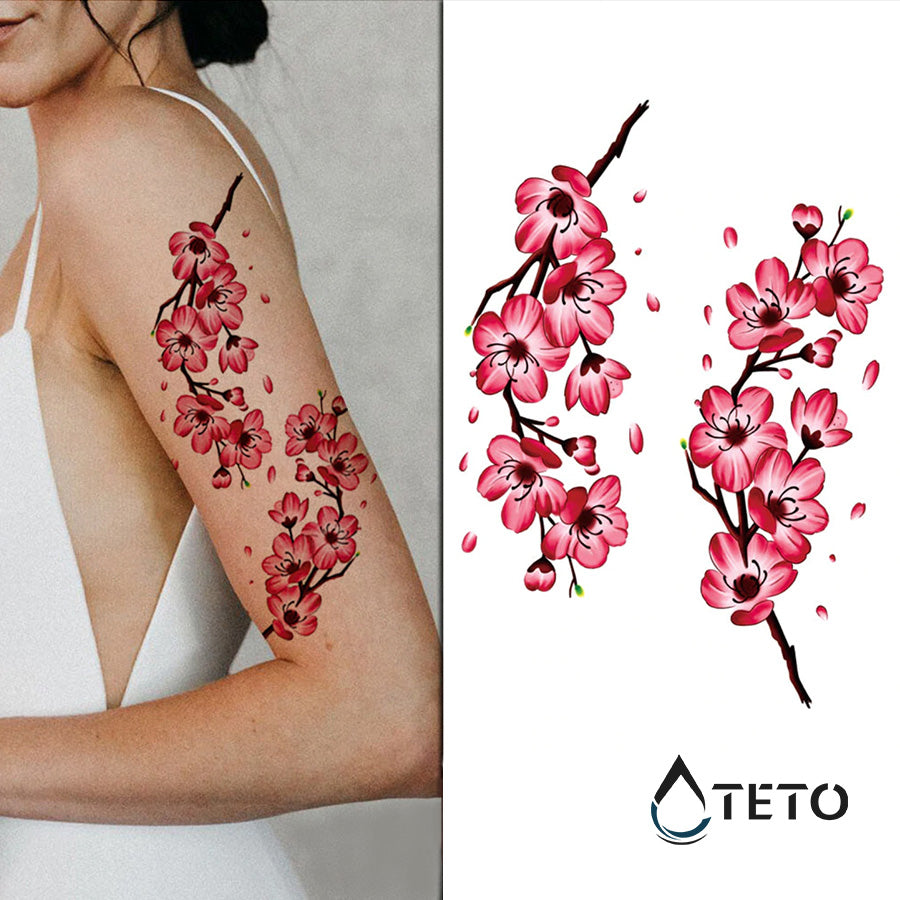 Rosa Sakura-Blumen - Set - TETO Temporäre Tattoos