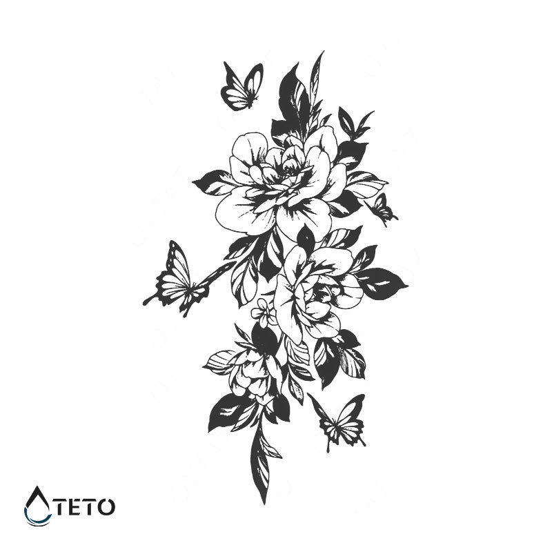 Blumen mit Schmetterlingen – Semipermanente - TETO Temporäre Tattoos