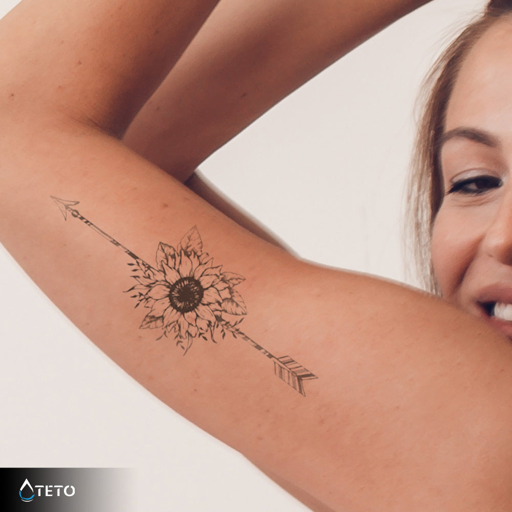 Pfeile mit Blume - Set – Semipermanente - TETO Temporäre Tattoos