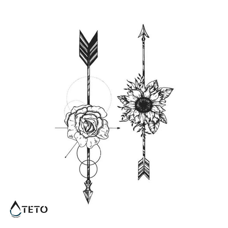 Pfeile mit Blume - Set – Semipermanente - TETO Temporäre Tattoos